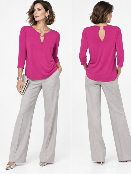 Joseph Ribkoff Tops - Joseph Ribkoff Top Ring Accent Vibrant Raspberry Pink NWT